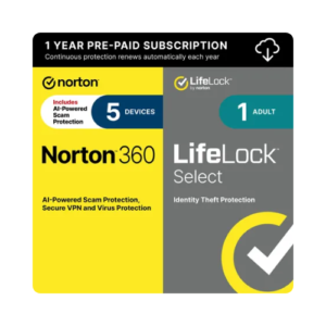 Norton 360 for 5 Devices with LifeLock Select – 1 Year Auto-Renewal (Download)