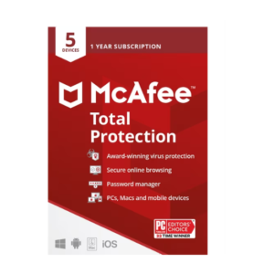 McAfee® Total Protection – Antivirus Security Software for 5 Devices (1-Year Product Key)